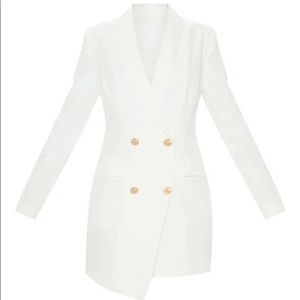 White Blazer Dress with Gold Buttons